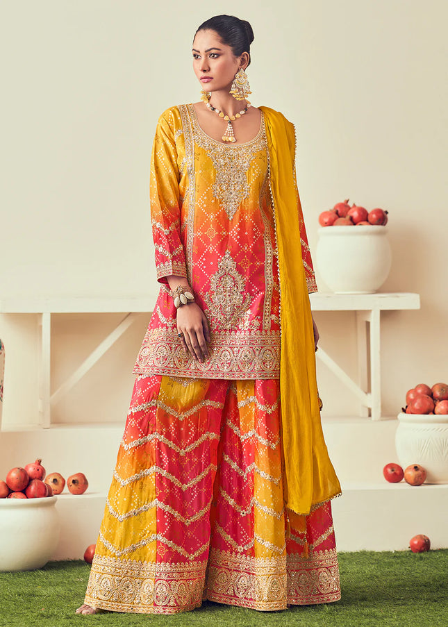 Yellow Embroidered Sharara Suit