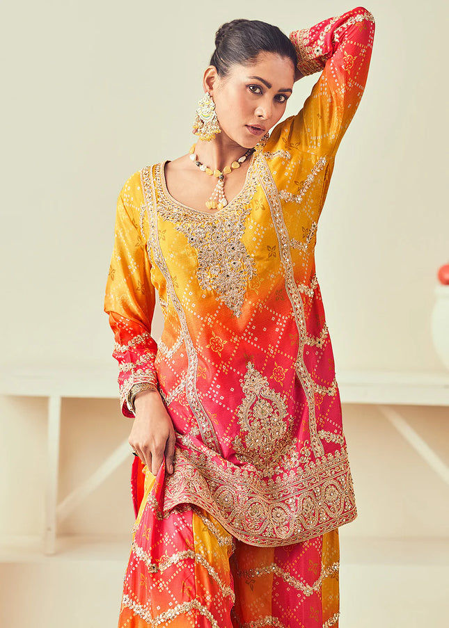 Yellow Embroidered Sharara Suit