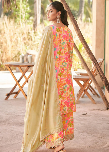 Cream Multicolor Embroidered Palazzo Suit