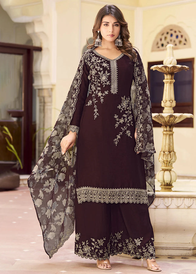 Floral Printed and Embroidered Palazzo Suit