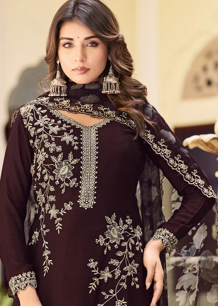 Floral Printed and Embroidered Palazzo Suit