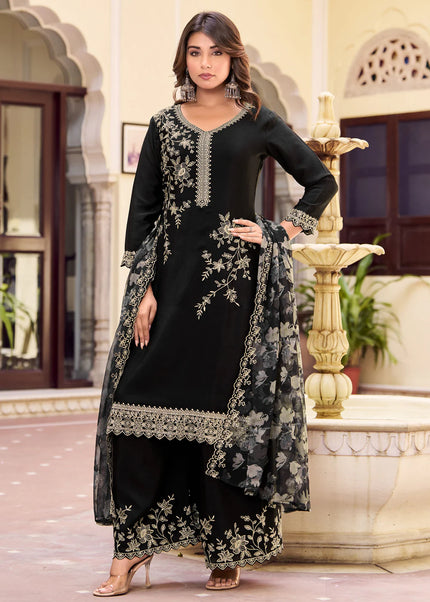 Floral Printed and Embroidered Palazzo Suit