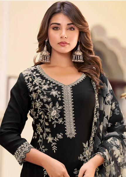 Floral Printed and Embroidered Palazzo Suit