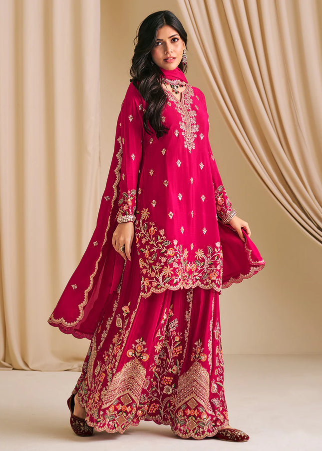 Pink Embroidered Sharara Suit