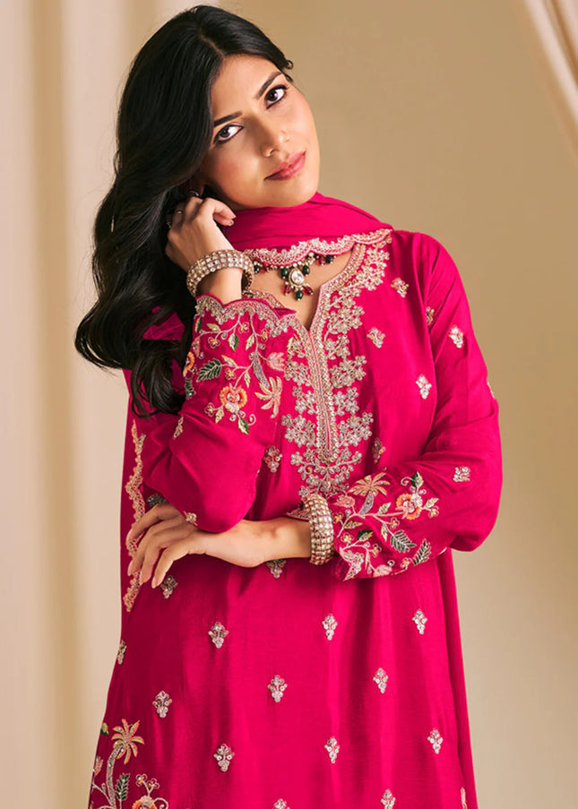 Pink Embroidered Sharara Suit