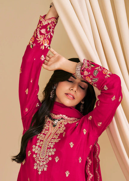 Pink Embroidered Sharara Suit