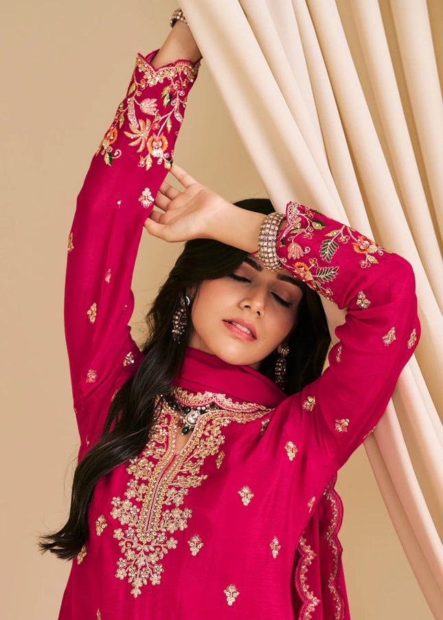 Pink Embroidered Sharara Suit