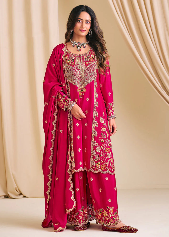 Pink Embroidered Sharara Suit