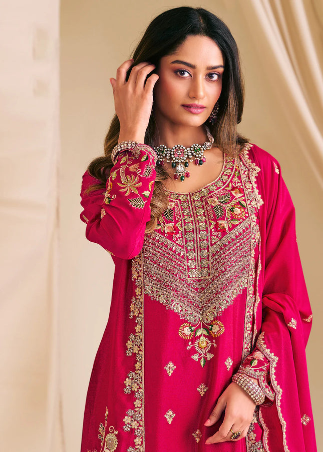 Pink Embroidered Sharara Suit