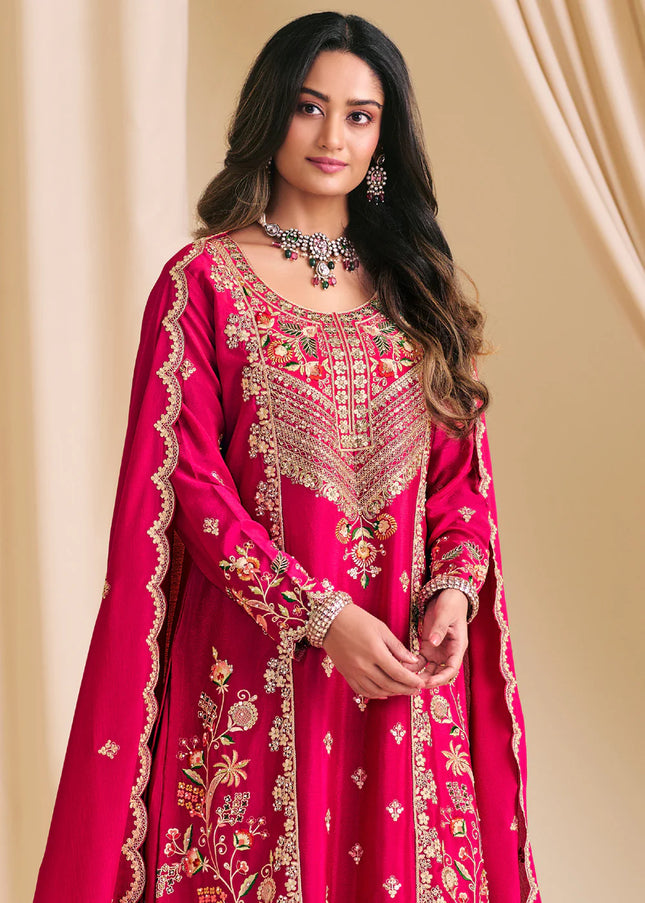 Pink Embroidered Sharara Suit