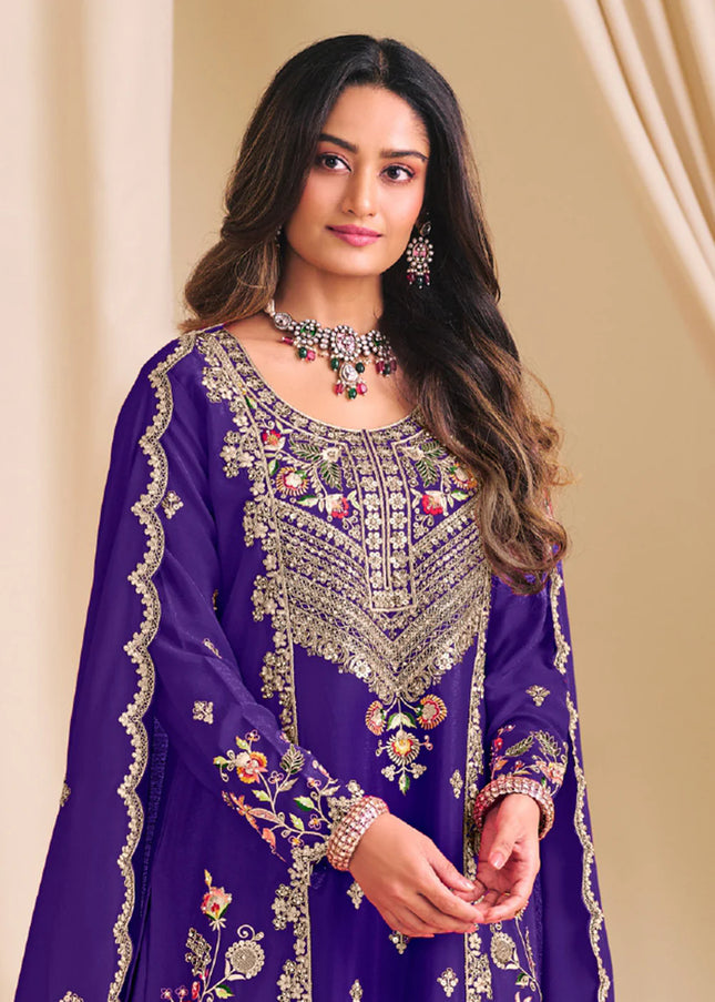 Purple Embroidered Sharara Suit