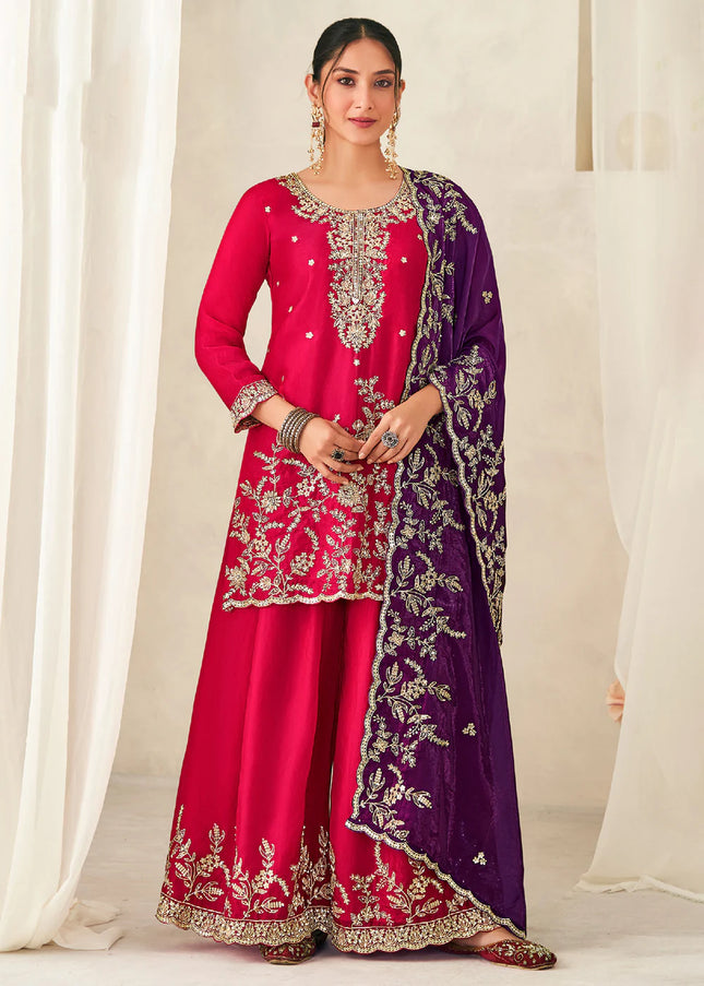 Golden Embroidered Sharara Suit
