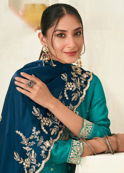 Golden Embroidered Sharara Suit