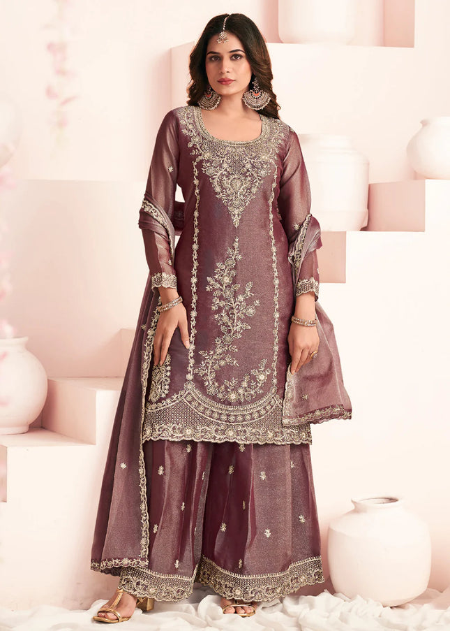 Mauve Embroidered Sharara Suit