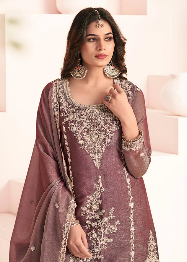 Mauve Embroidered Sharara Suit