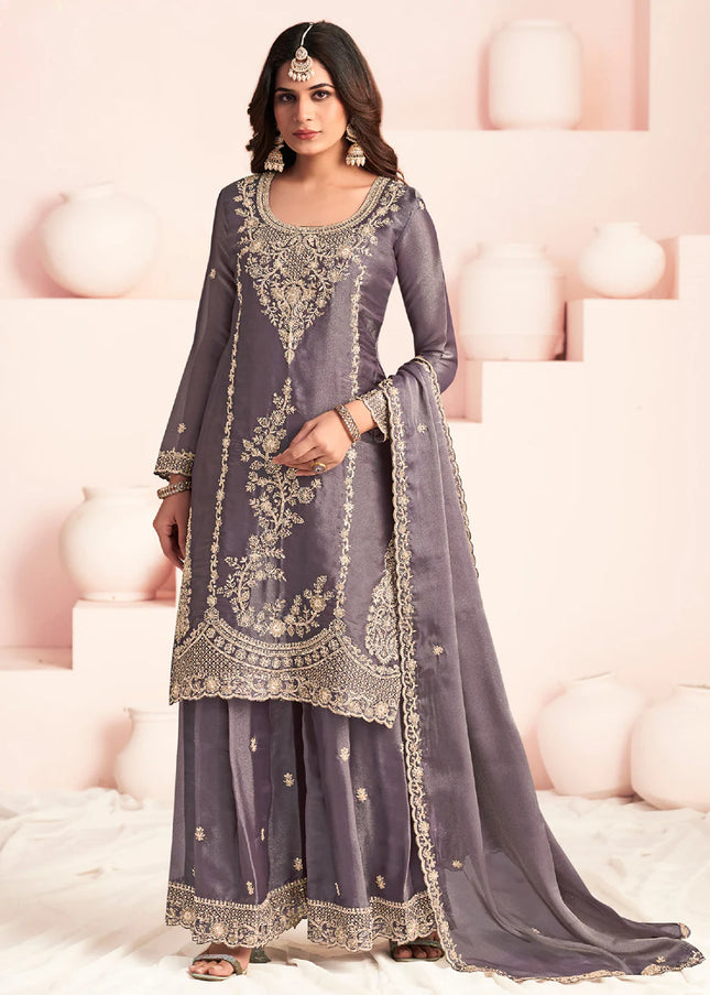 Lavender Embroidered Sharara Suit