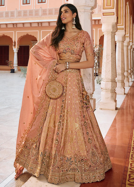 Peach Embroidered Lehenga Choli