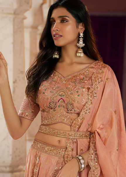 Peach Embroidered Lehenga Choli