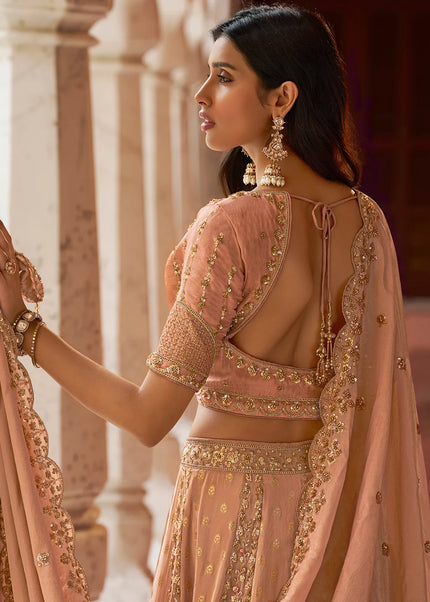 Peach Embroidered Lehenga Choli