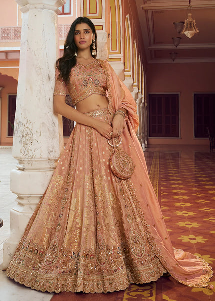Peach Embroidered Lehenga Choli