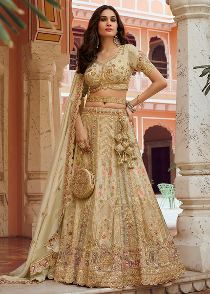 Cream Embroidered Lehenga Choli
