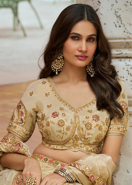 Cream Embroidered Lehenga Choli