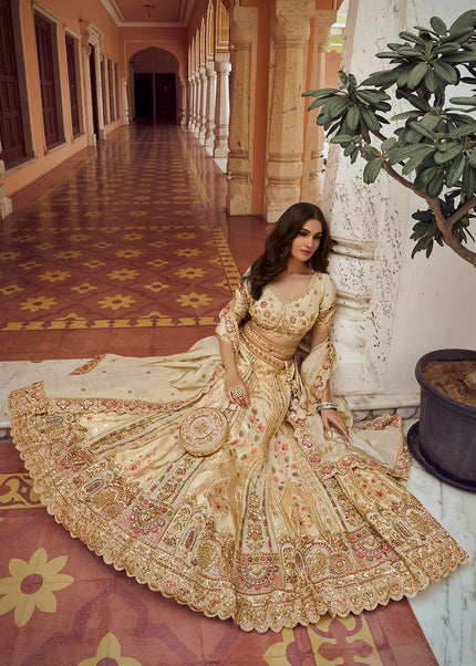 Cream Embroidered Lehenga Choli