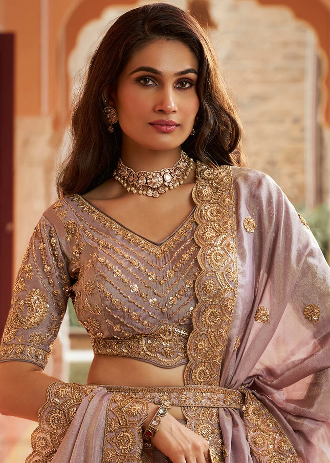 Mauve Embroidered Lehenga Choli