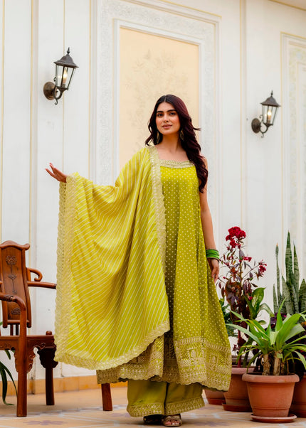 Vichitra Silk Printed and Embroidered Palazzo Suit Series