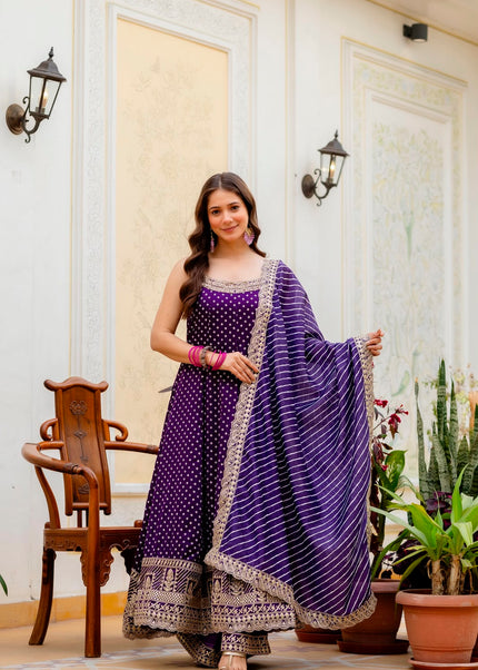 Vichitra Silk Printed and Embroidered Palazzo Suit Series
