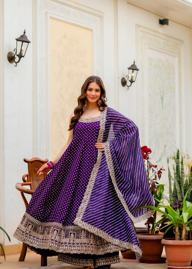Vichitra Silk Printed and Embroidered Palazzo Suit Series