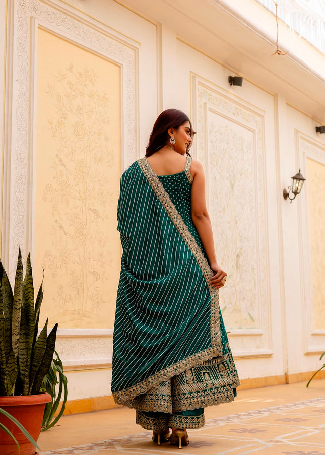 Vichitra Silk Printed and Embroidered Palazzo Suit Series