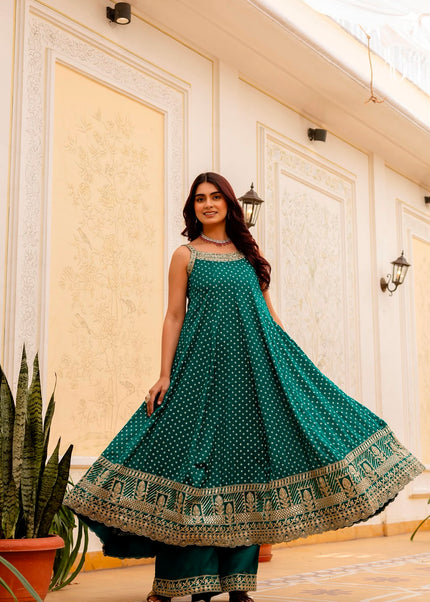 Vichitra Silk Printed and Embroidered Palazzo Suit Series