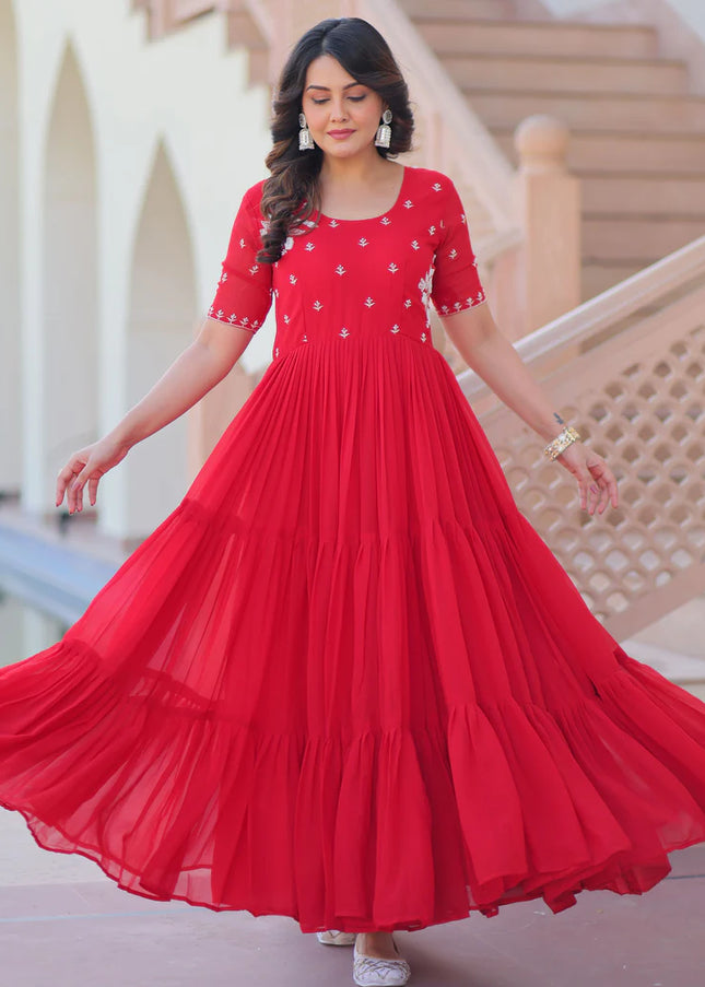 Red Embroidered Anarkali Gown