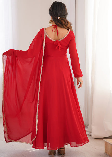 Red Embroidered Anarkali