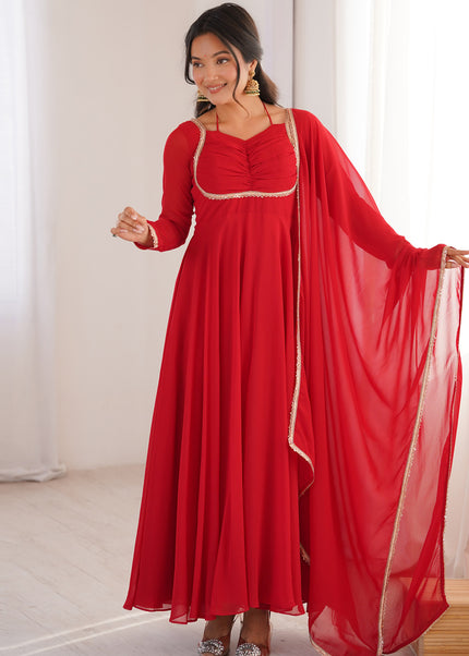 Red Embroidered Anarkali