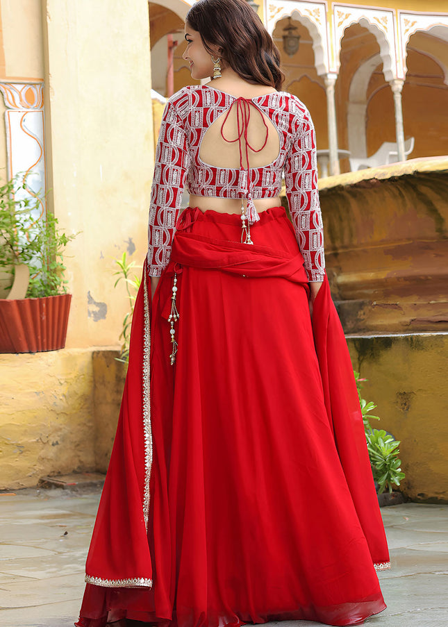 Red Embroidered Lehenga Choli
