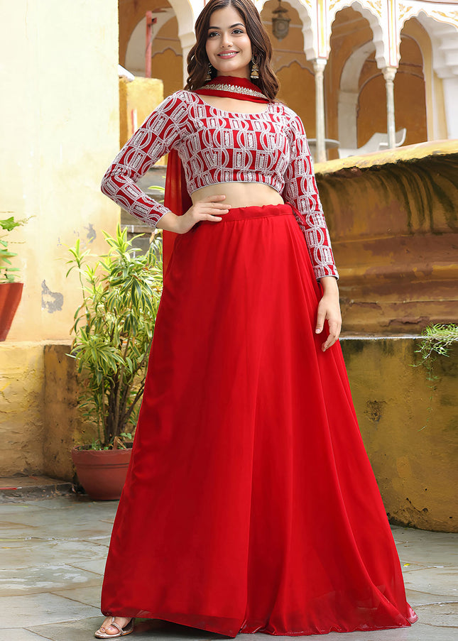 Red Embroidered Lehenga Choli