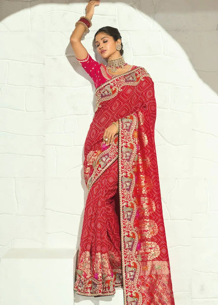 Red Embroidered Saree