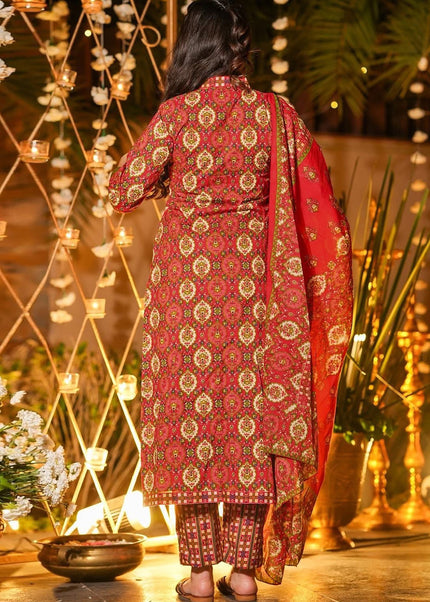 Red Printed Pant Style Suit