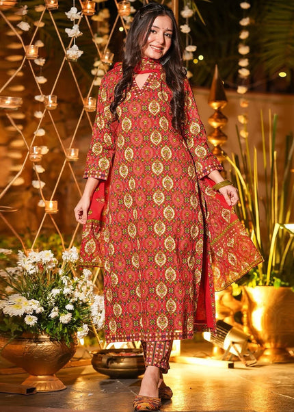 Red Printed Pant Style Suit
