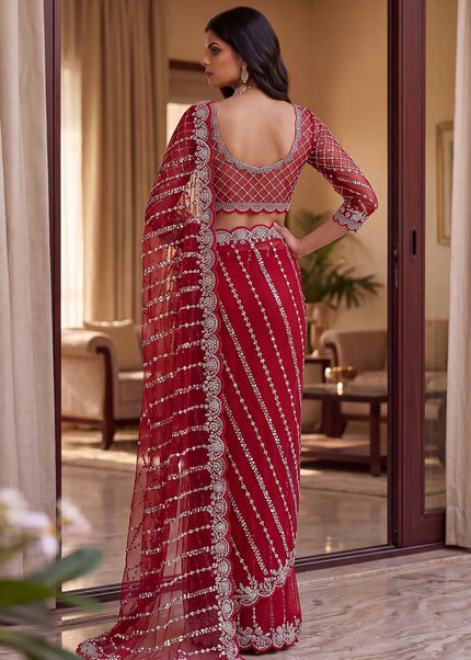 Red Embroidered Saree
