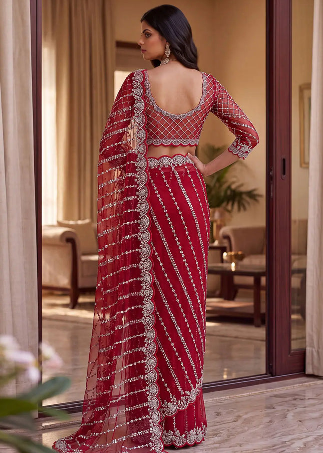 Red Embroidered Saree