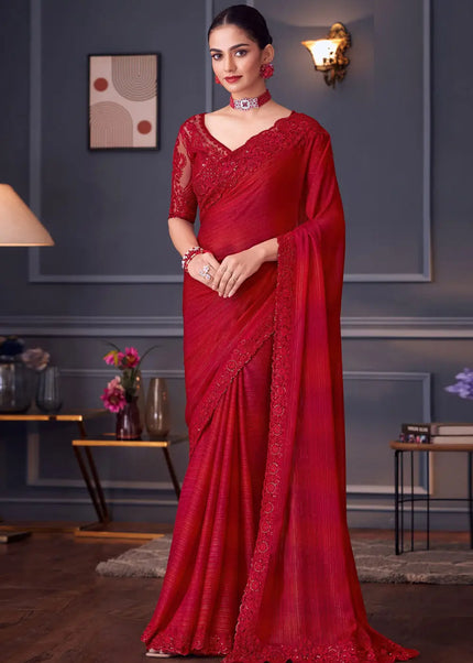 Red Embroidered Saree