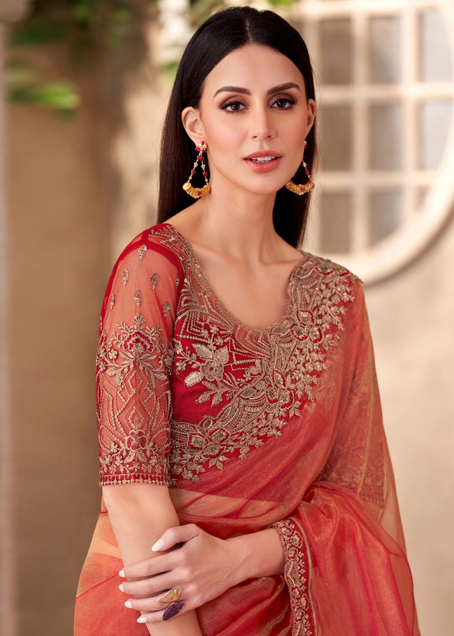 Orange Embroidered Saree