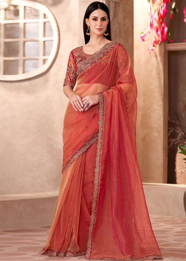 Orange Embroidered Saree