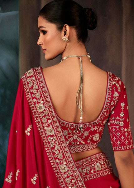 Red Embroidered Festive Saree