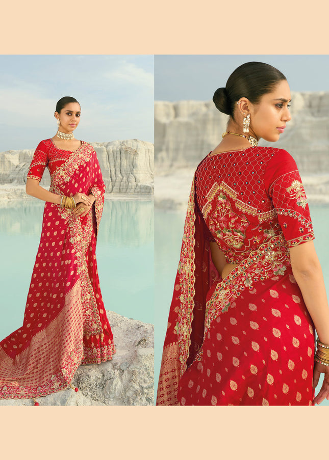 Red Embroidered Saree