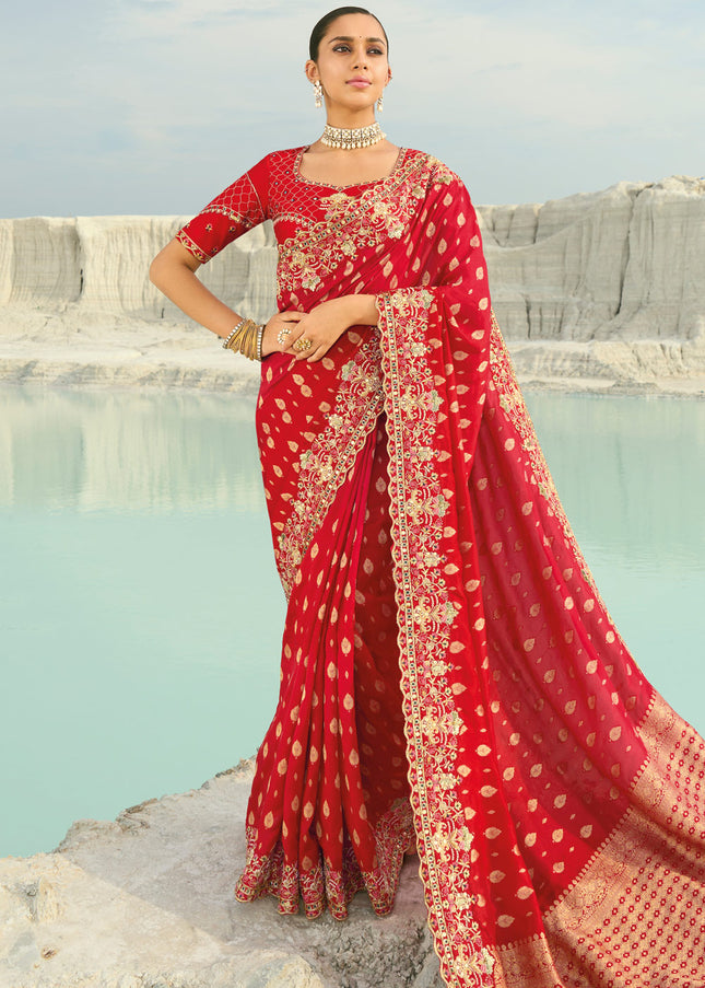 Red Embroidered Saree