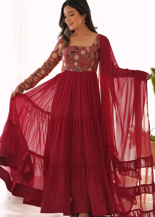 Maroon Embroidered Anarkali